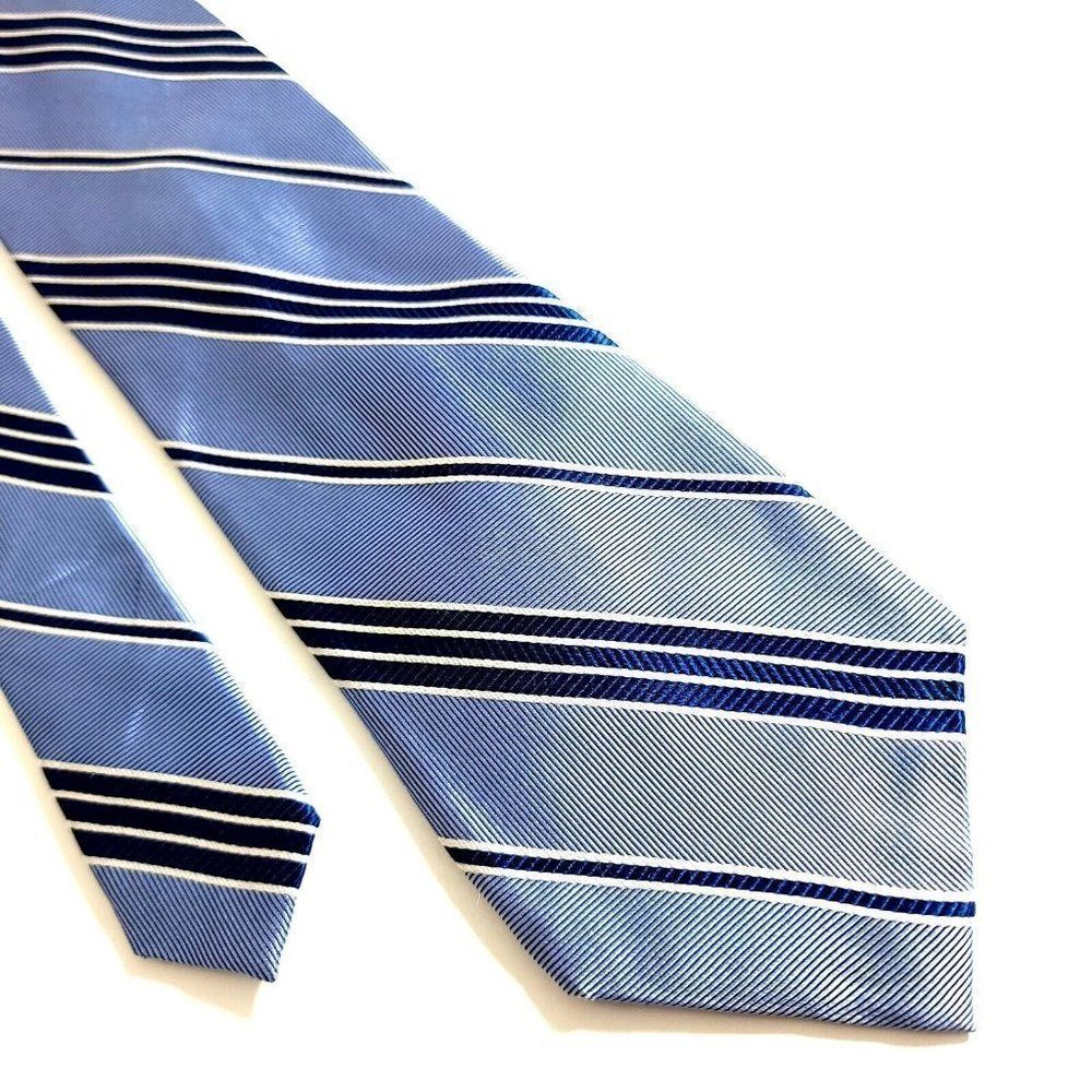 Paul Fredrick Blue Striped Woven Silk Tie‎